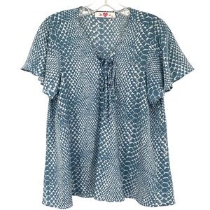 Buddy Love Blue Snakeskin Print Blouse Top Large